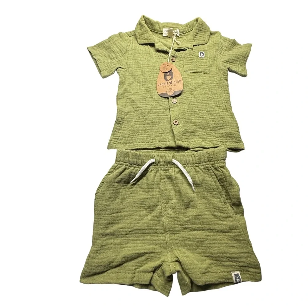 Rabbit‎ + Bear Organic Gauze Shirt Shorts Set Green 18M Baby Cotton Outfit
